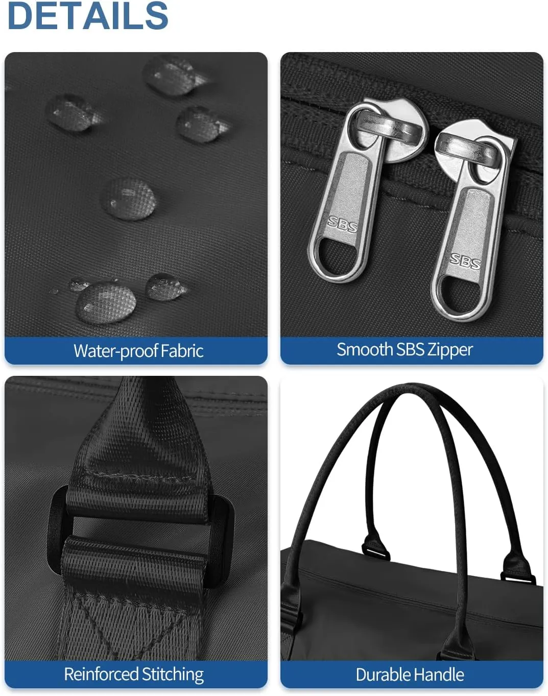 BAGAIL Travel Duffel Bag - Weekender, Overnight Gym Carry On Tote with Wet Pocket, Hospital Mom Bag for Labor and Delivery - Extra Large, Black