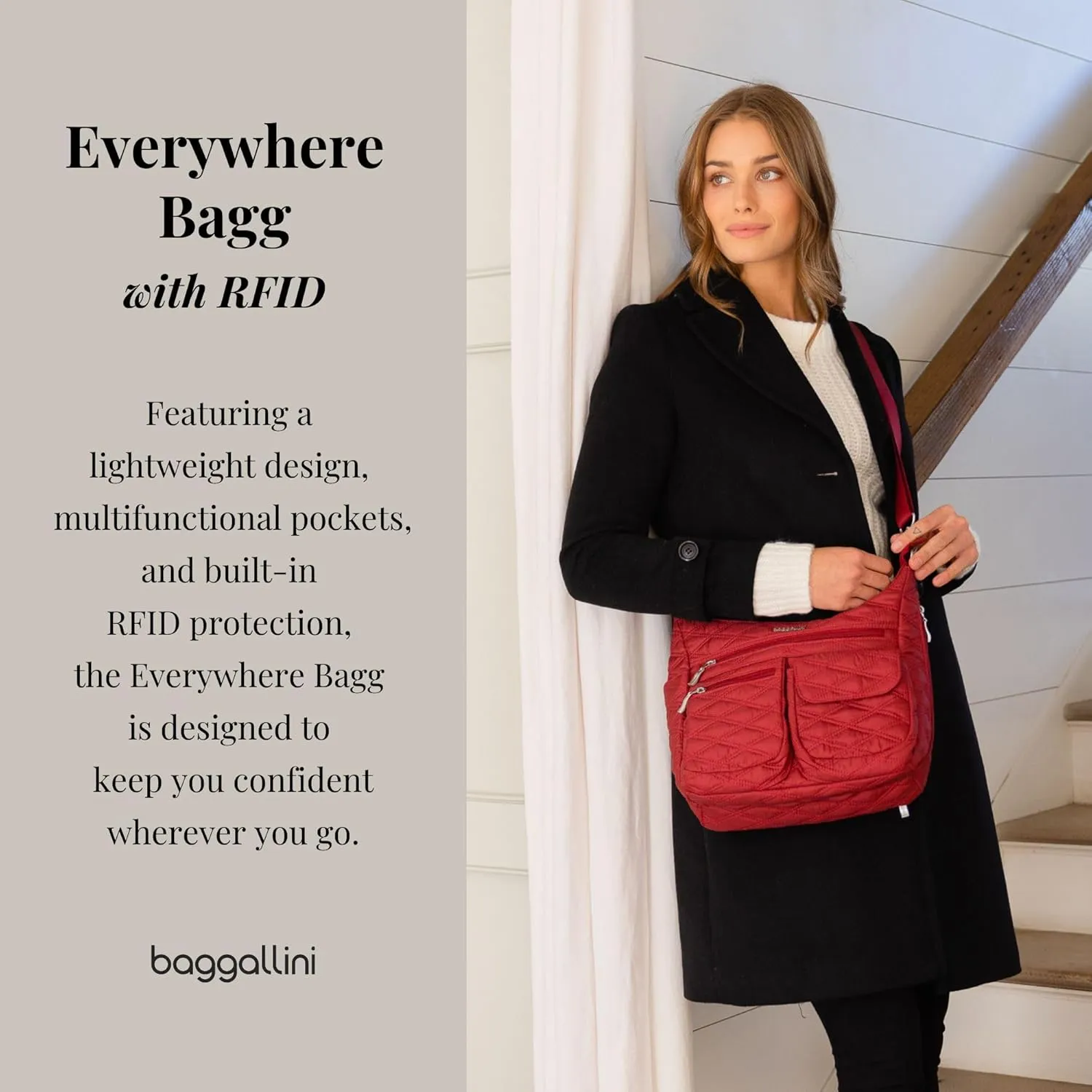 Baggallini Everywhere Bagg Crossbody Women 11x9 Lightweight Nylon Hobo Water-Resistant Travel Bag W/RFID Protection