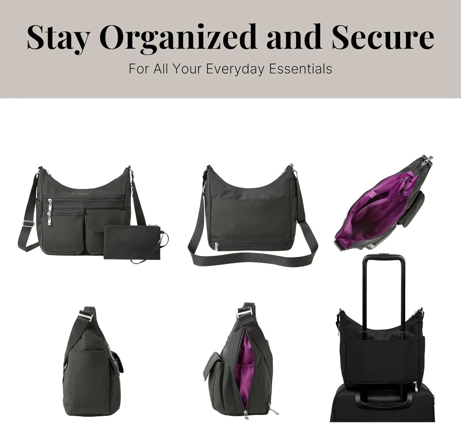 Baggallini Everywhere Bagg Crossbody Women 11x9 Lightweight Nylon Hobo Water-Resistant Travel Bag W/RFID