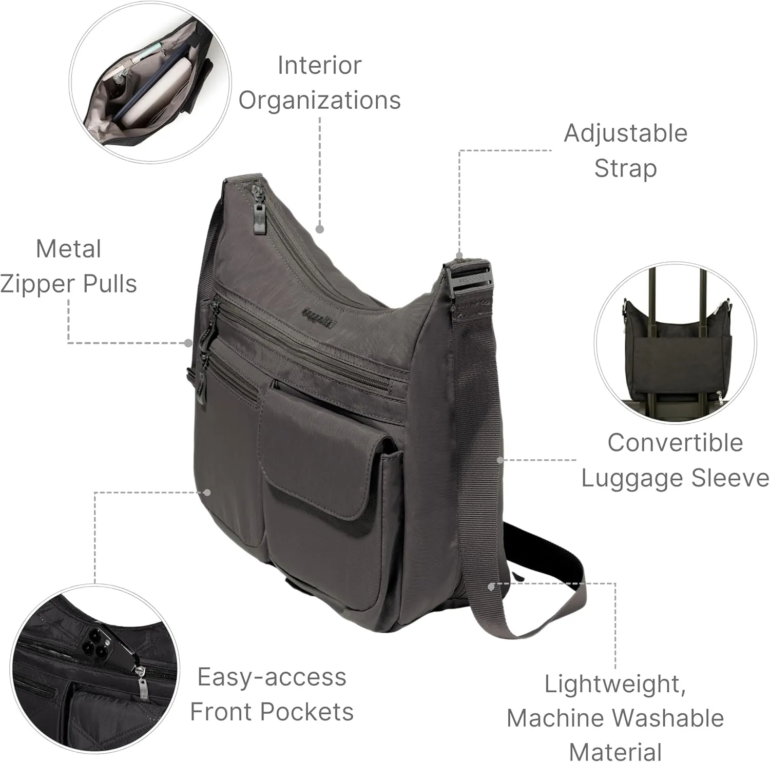 Baggallini Everywhere Bagg Crossbody Women 11x9 Lightweight Nylon Hobo Water-Resistant Travel Bag W/RFID