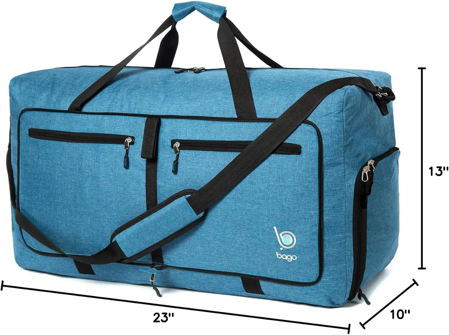 Bago Foldable Duffel Bags for Traveling Women & Men - 60L Medium Packable Duffle Bag for Travel with Shoe Compartment - Water Repellant, Heavy Duty, Lightweight Folding & Collapsible (SnowBlue)