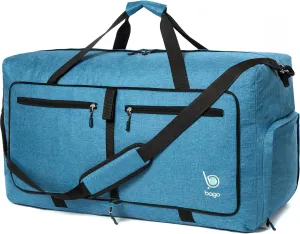 Bago Foldable Duffel Bags for Traveling Women & Men - 60L Medium Packable Duffle Bag for Travel with Shoe Compartment - Water Repellant, Heavy Duty, Lightweight Folding & Collapsible (SnowBlue)