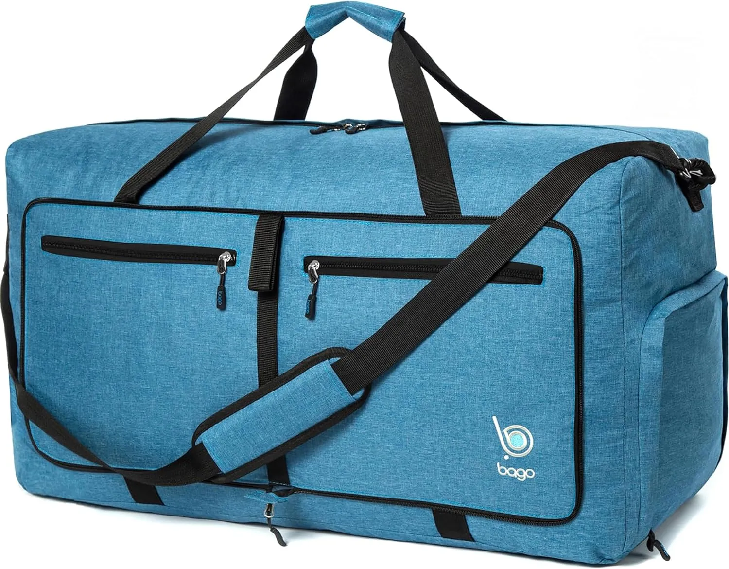Bago Foldable Duffel Bags for Traveling Women & Men - 60L Medium Packable Duffle Bag for Travel with Shoe Compartment - Water Repellant, Heavy Duty, Lightweight Folding & Collapsible (SnowBlue)