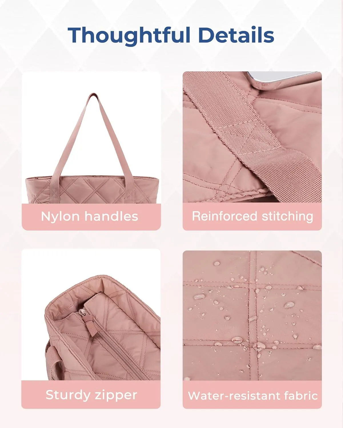 BAGSMART Tote Bag for Women, Puffer Work Tote with Zipper, Travel Essentials Quilted Nurse Travel Hospital Bag