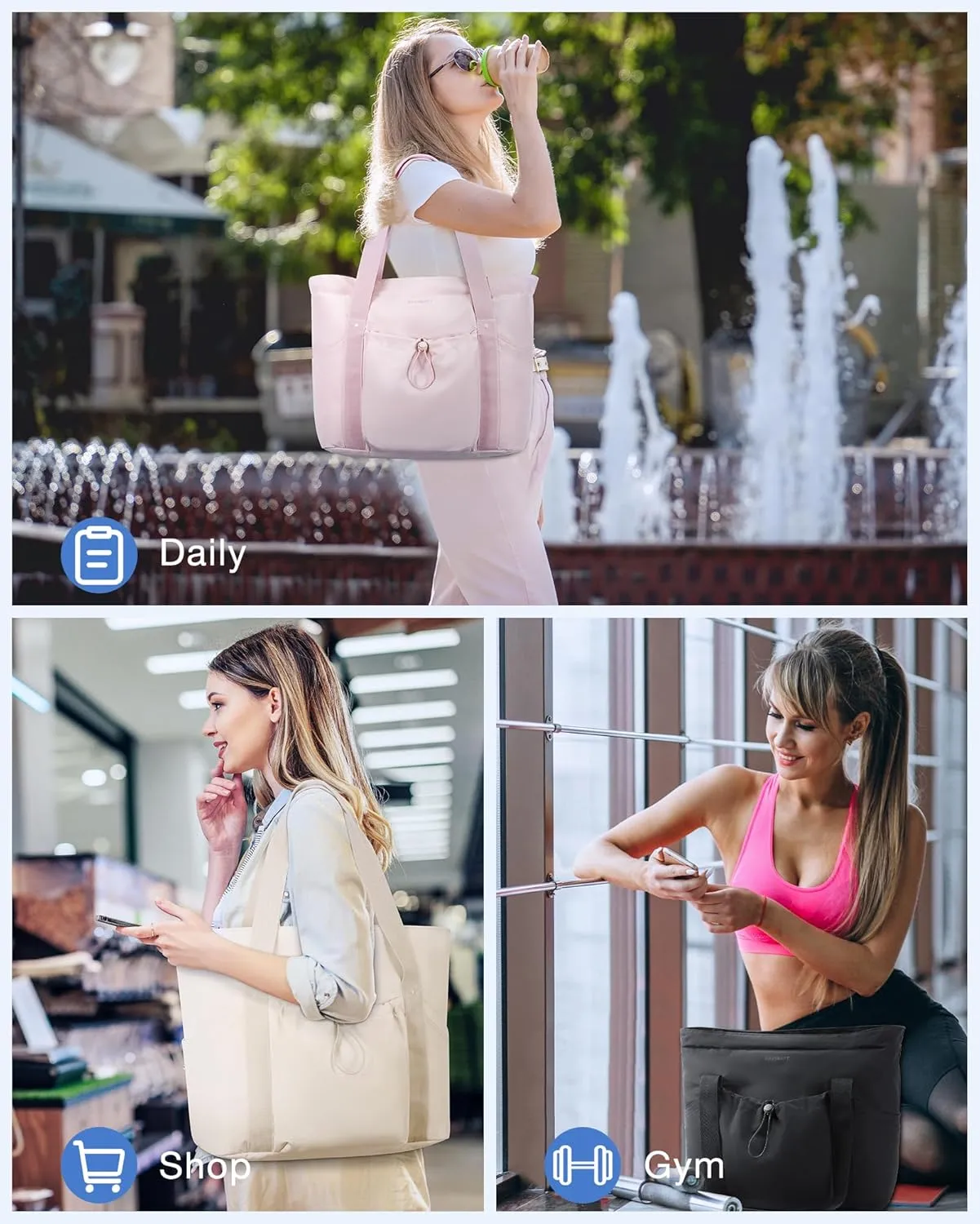 BAGSMART Tote Bag for Women, Tote Shoulder Bag with Laptop Compartment and Zipper Handbag for Travel, Work