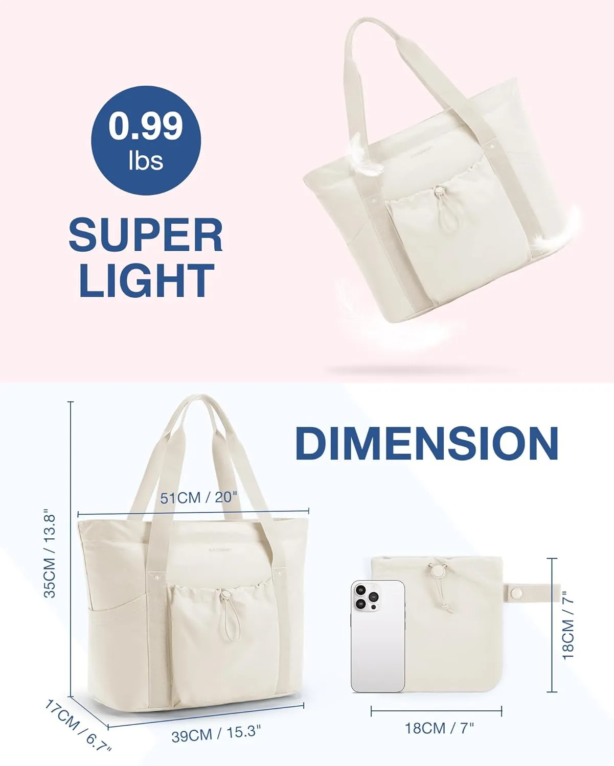 BAGSMART Tote Bag for Women, Tote Shoulder Bag with Laptop Compartment and Zipper Handbag for Travel, Work