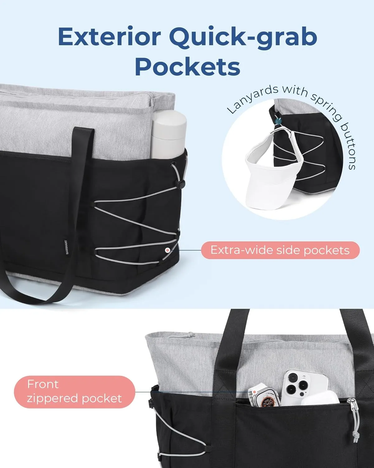 BAGSMART Travel Tote Bag for Women, Foldable Beach Bag With Zipper, 30L Large Gym Tote for Everyday