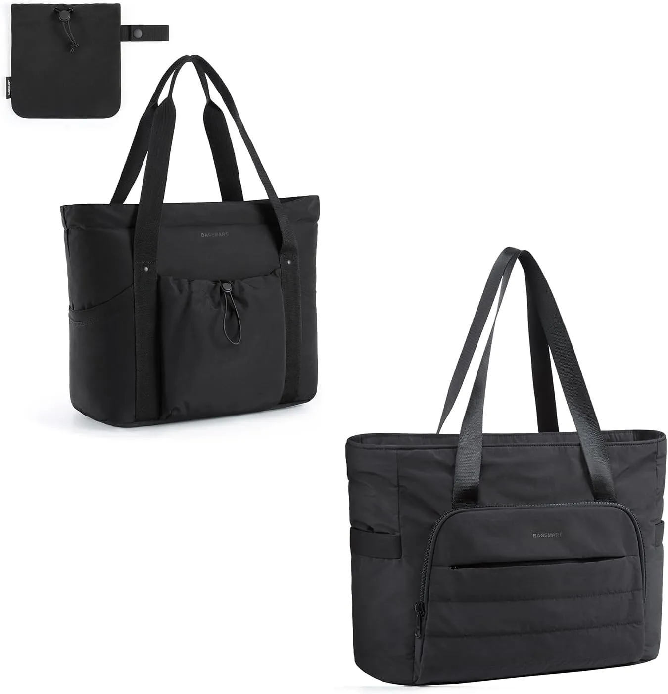 BAGSMART Women Foldable Tote Bag and Lightweight Large Tote Bag for Travel Work Gym, Black