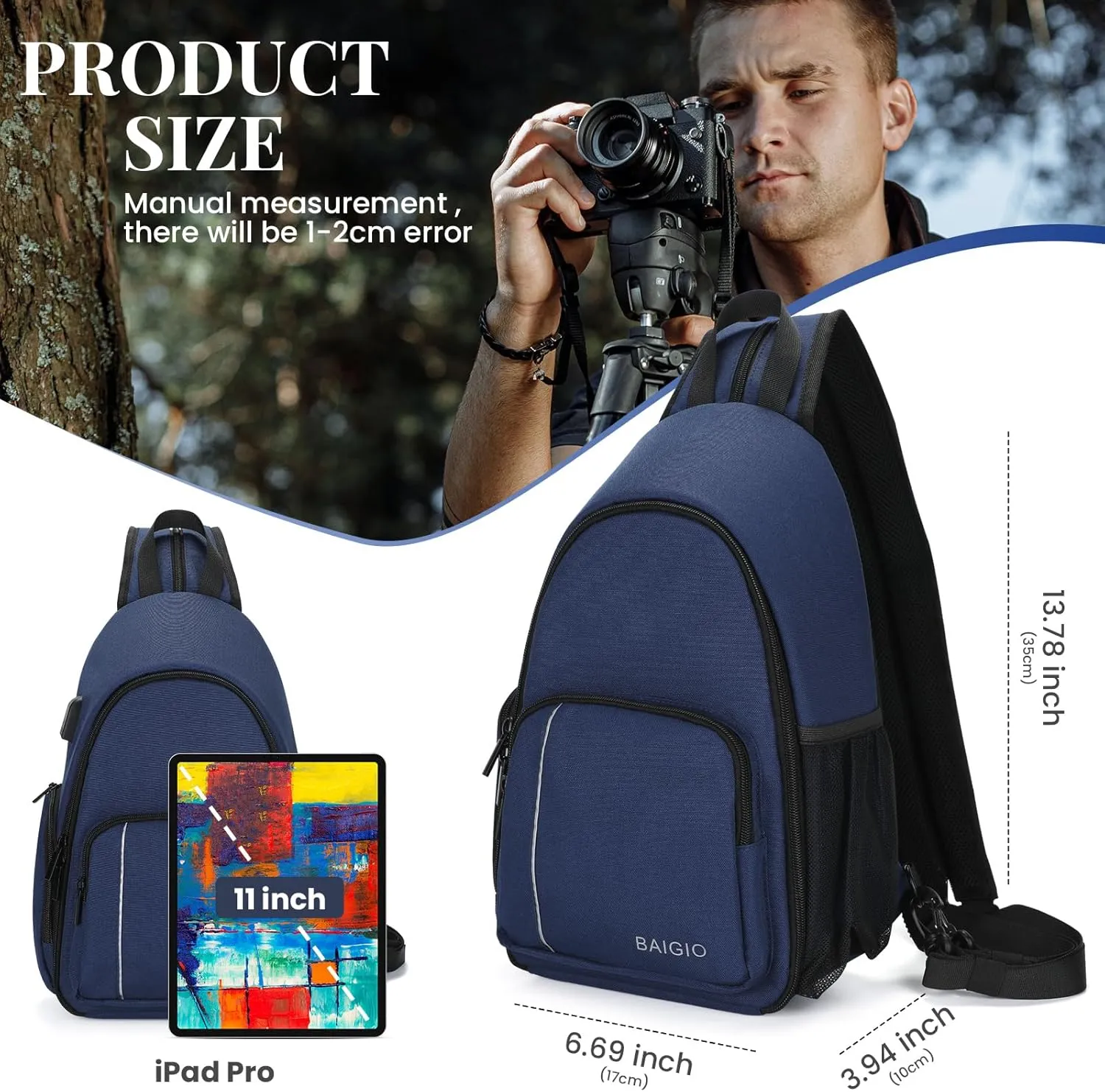 BAIGIO Camera Sling Bag Small Camera Backpack for Photographers,Water-resistant Camera Crossbody Bag Travel Caemra Backpack for DSLR SLR Mirrorless Camera