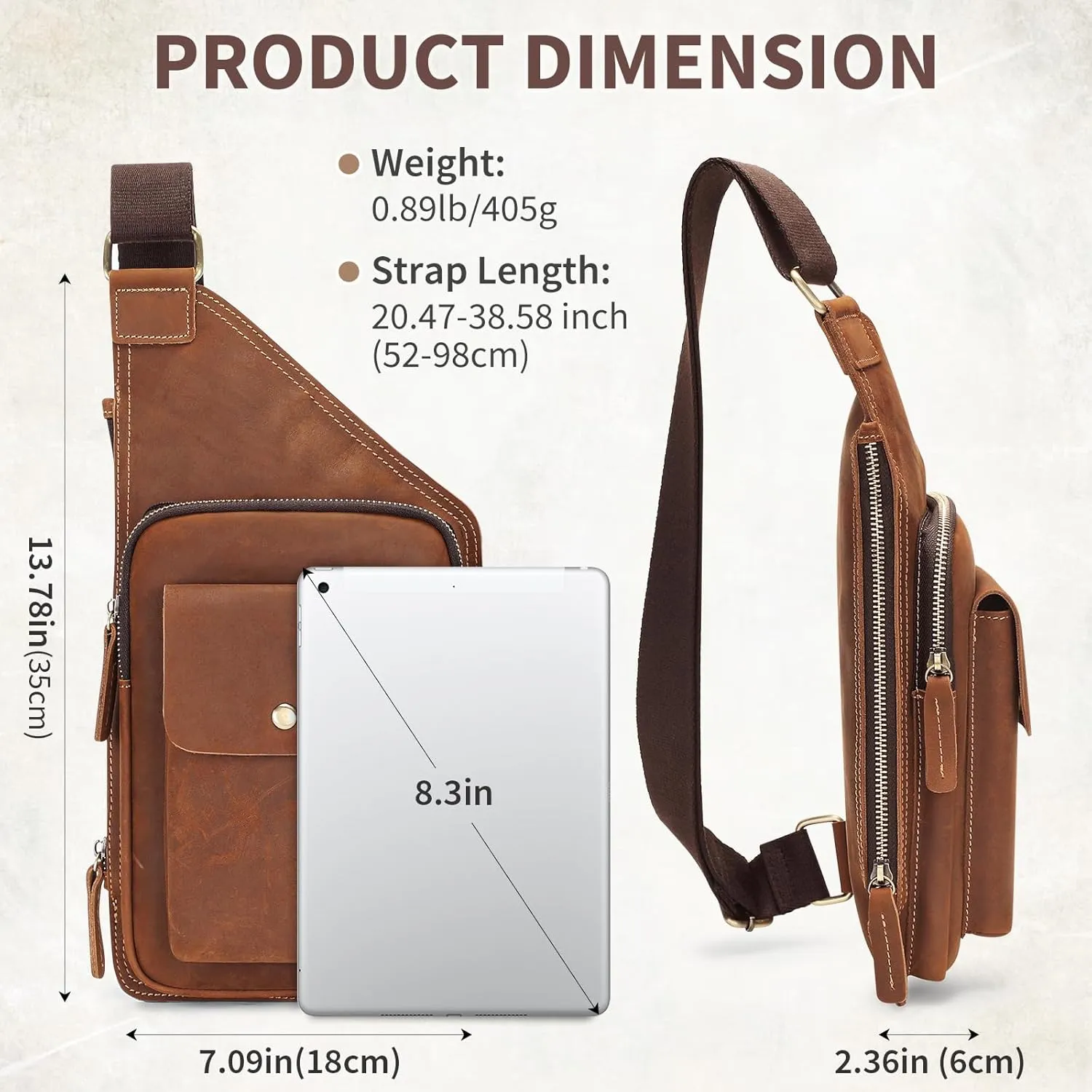 BAIGIO Genuine Leather Sling Bag for Men Fashion Casual Crossbody Bag Vintage Chest Bag for Men Hiking Travel Daypack
