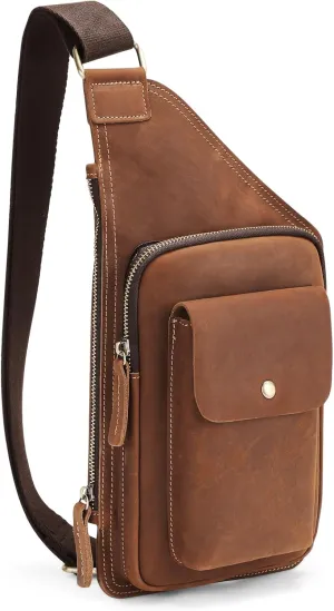 BAIGIO Genuine Leather Sling Bag for Men Fashion Casual Crossbody Bag Vintage Chest Bag for Men Hiking Travel Daypack