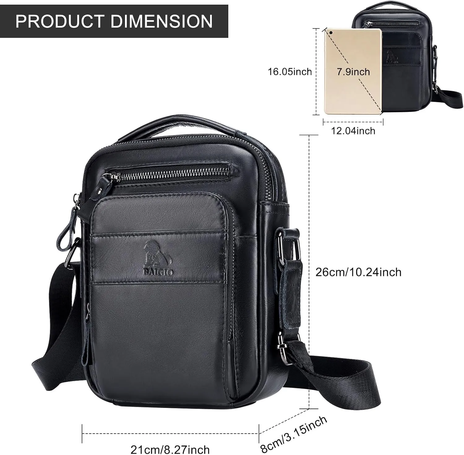 BAIGIO Genuine Leather Small Messenger Bag for Men Shoulder Bag for Ipad Crossbody Bag Men Handbag Satchel Travel Business