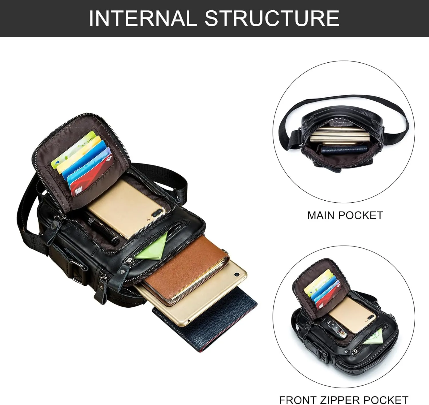 BAIGIO Genuine Leather Small Messenger Bag for Men Shoulder Bag for Ipad Crossbody Bag Men Handbag Satchel Travel Business