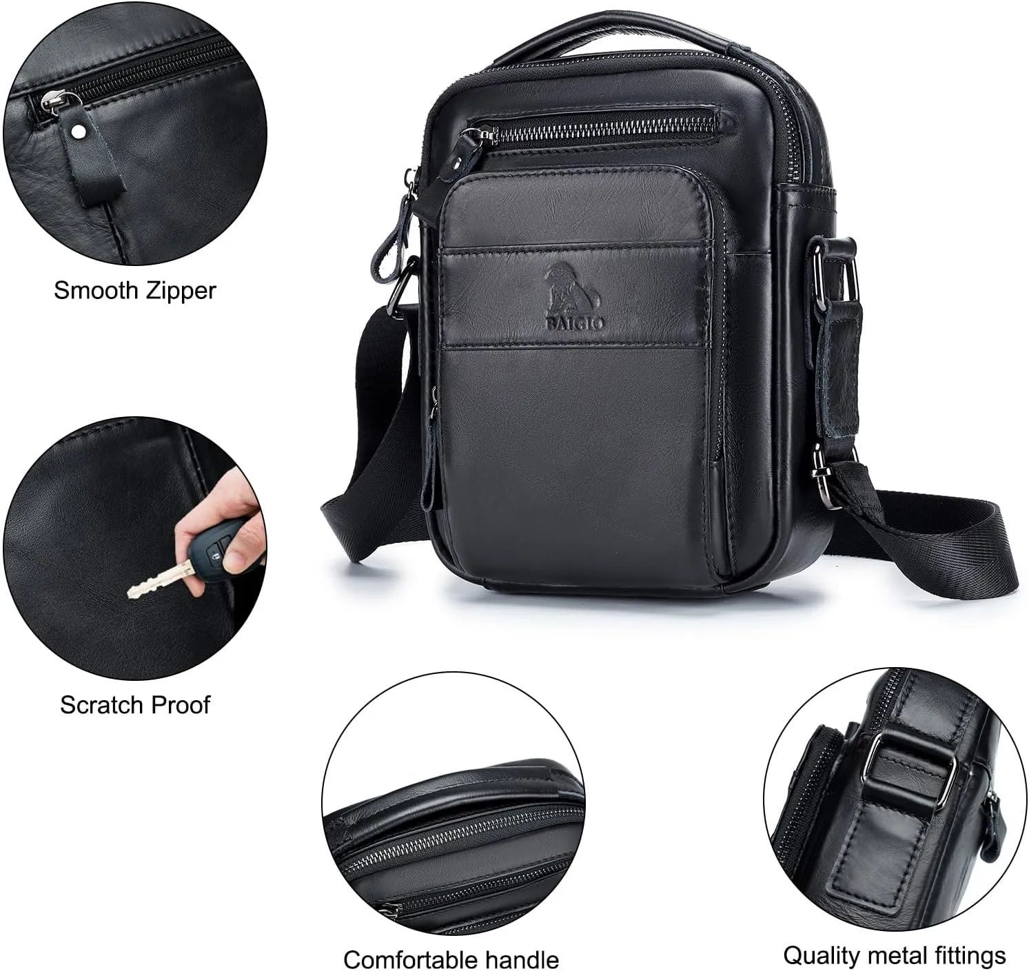 BAIGIO Genuine Leather Small Messenger Bag for Men Shoulder Bag for Ipad Crossbody Bag Men Handbag Satchel Travel Business