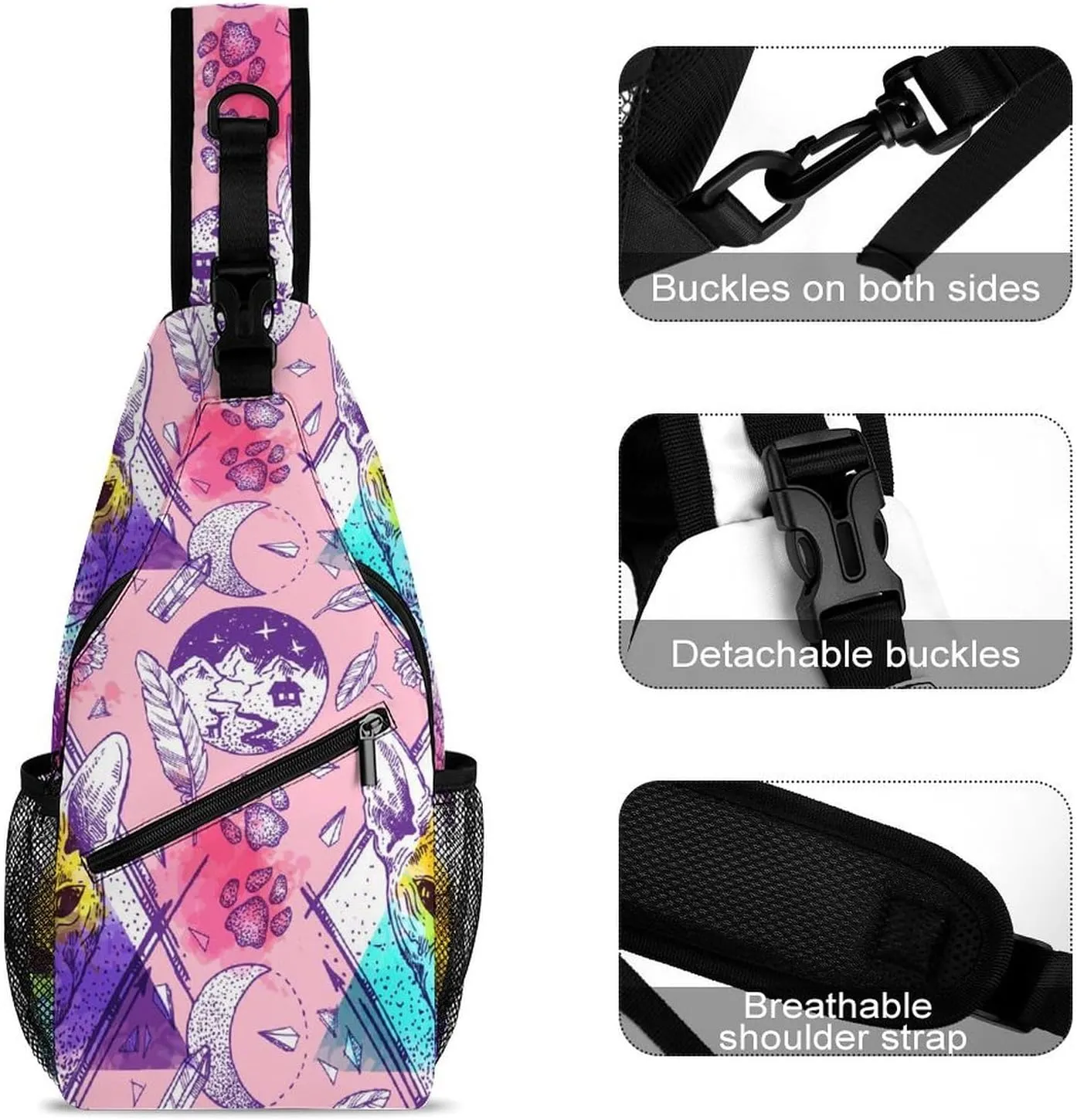 Bald-cats Pattern Sling Bag Crossbody Backpack for Men Women Chest Bag For Travel Hiking Cycling Camping, 38x20cm, Style-2