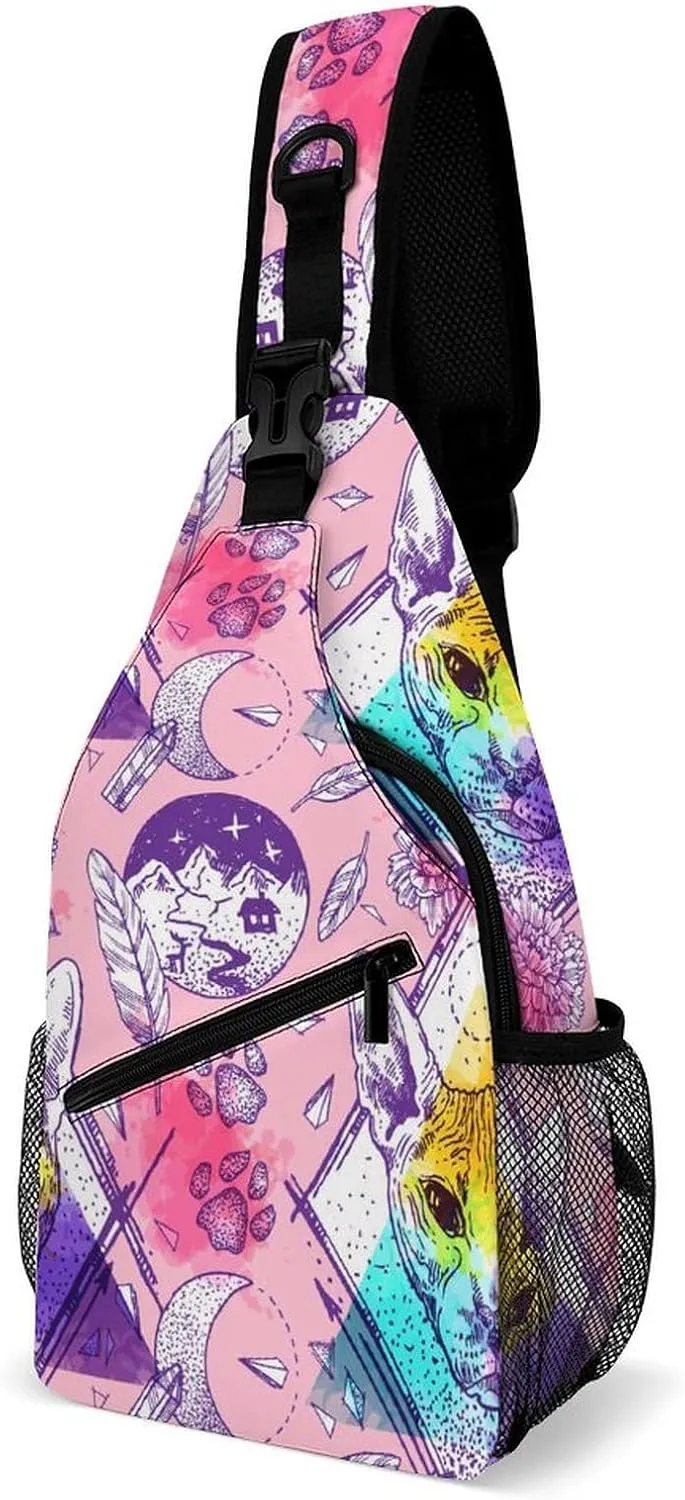 Bald-cats Pattern Sling Bag Crossbody Backpack for Men Women Chest Bag For Travel Hiking Cycling Camping, 38x20cm, Style-2