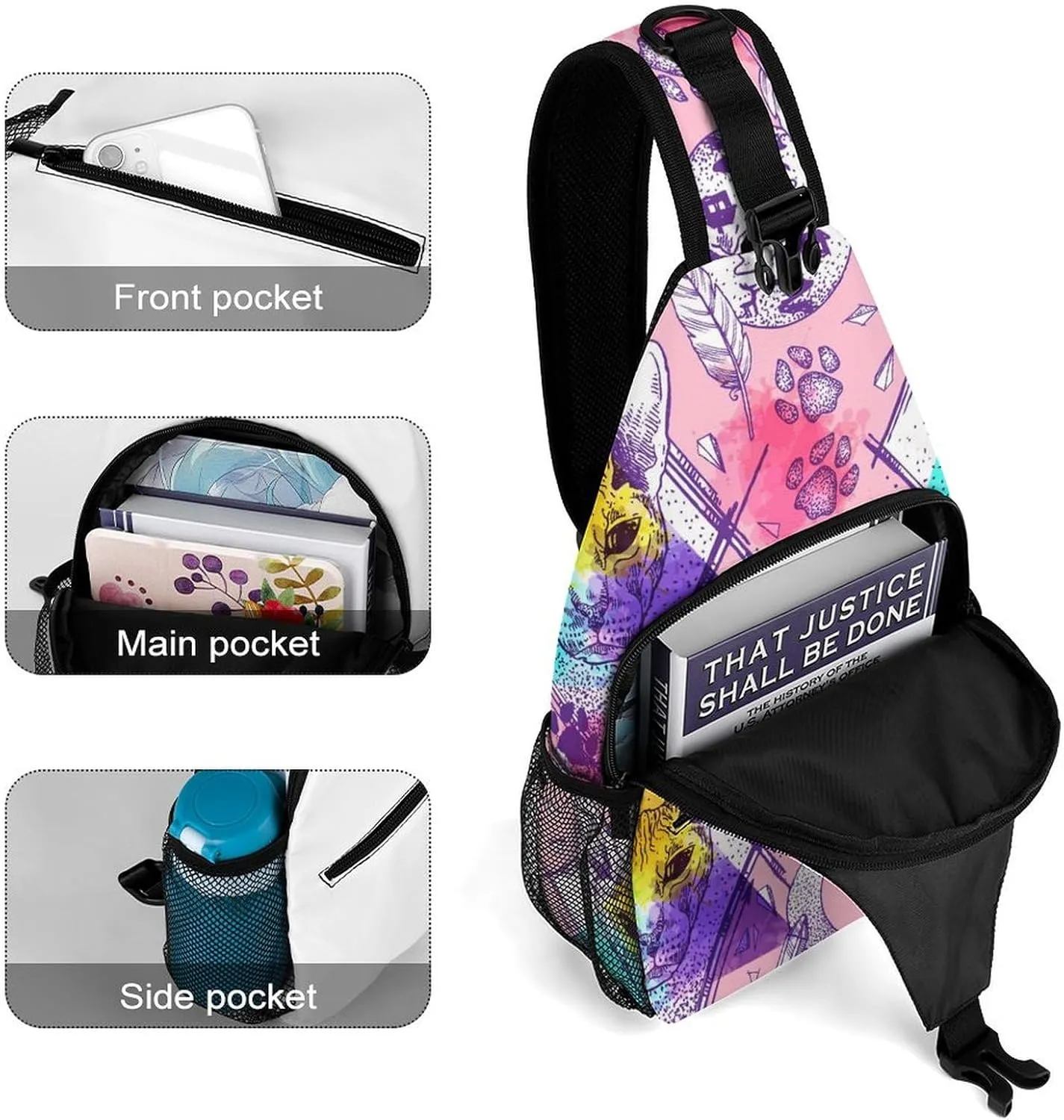 Bald-cats Pattern Sling Bag Crossbody Backpack for Men Women Chest Bag For Travel Hiking Cycling Camping, 38x20cm, Style-2