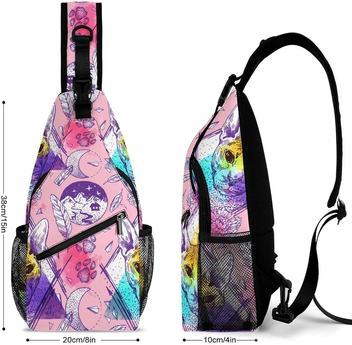 Bald-cats Pattern Sling Bag Crossbody Backpack for Men Women Chest Bag For Travel Hiking Cycling Camping, 38x20cm, Style-2