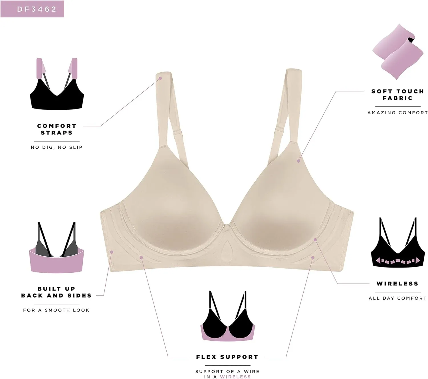 Bali Women's Comfort Revolution Wireless Bra, Soft Touch Wireless Support Bra, Everyday Bras
