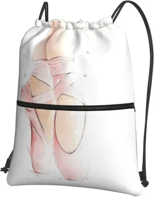 Ballet shoes Drawstring Backpack With Zipper Pocket, Printed String Bag Sackpack for Men Women