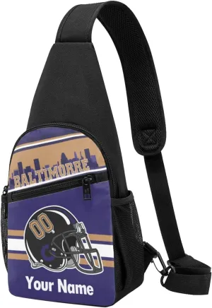 Baltimorre Sling Bag,Custom Crossbody Sling Backpack With Name And Number,Personalized Cross Chest Bags,Sling Shoulder Backpack Daypack For Men Women Travel Outdoor