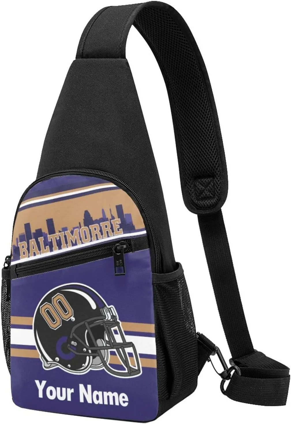 Baltimorre Sling Bag,Custom Crossbody Sling Backpack With Name And Number,Personalized Cross Chest Bags,Sling Shoulder Backpack Daypack For Men Women Travel Outdoor