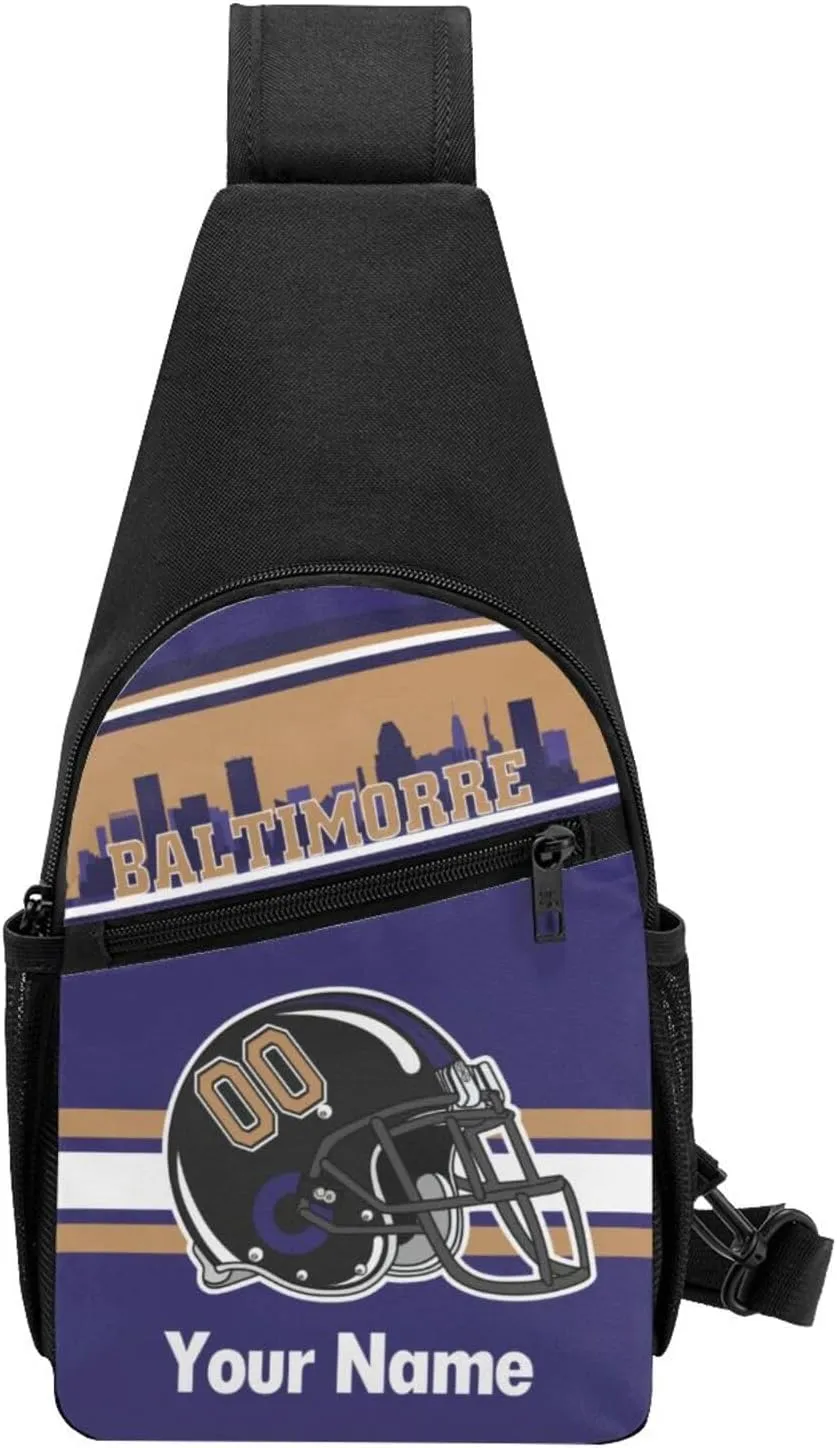 Baltimorre Sling Bag,Custom Crossbody Sling Backpack With Name And Number,Personalized Cross Chest Bags,Sling Shoulder Backpack Daypack For Men Women Travel Outdoor