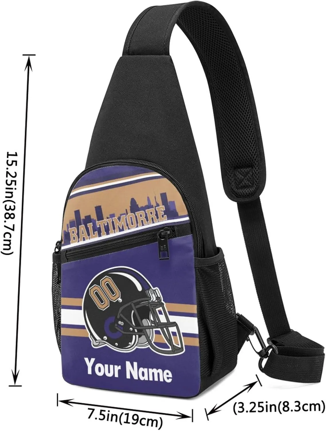 Baltimorre Sling Bag,Custom Crossbody Sling Backpack With Name And Number,Personalized Cross Chest Bags,Sling Shoulder Backpack Daypack For Men Women Travel Outdoor