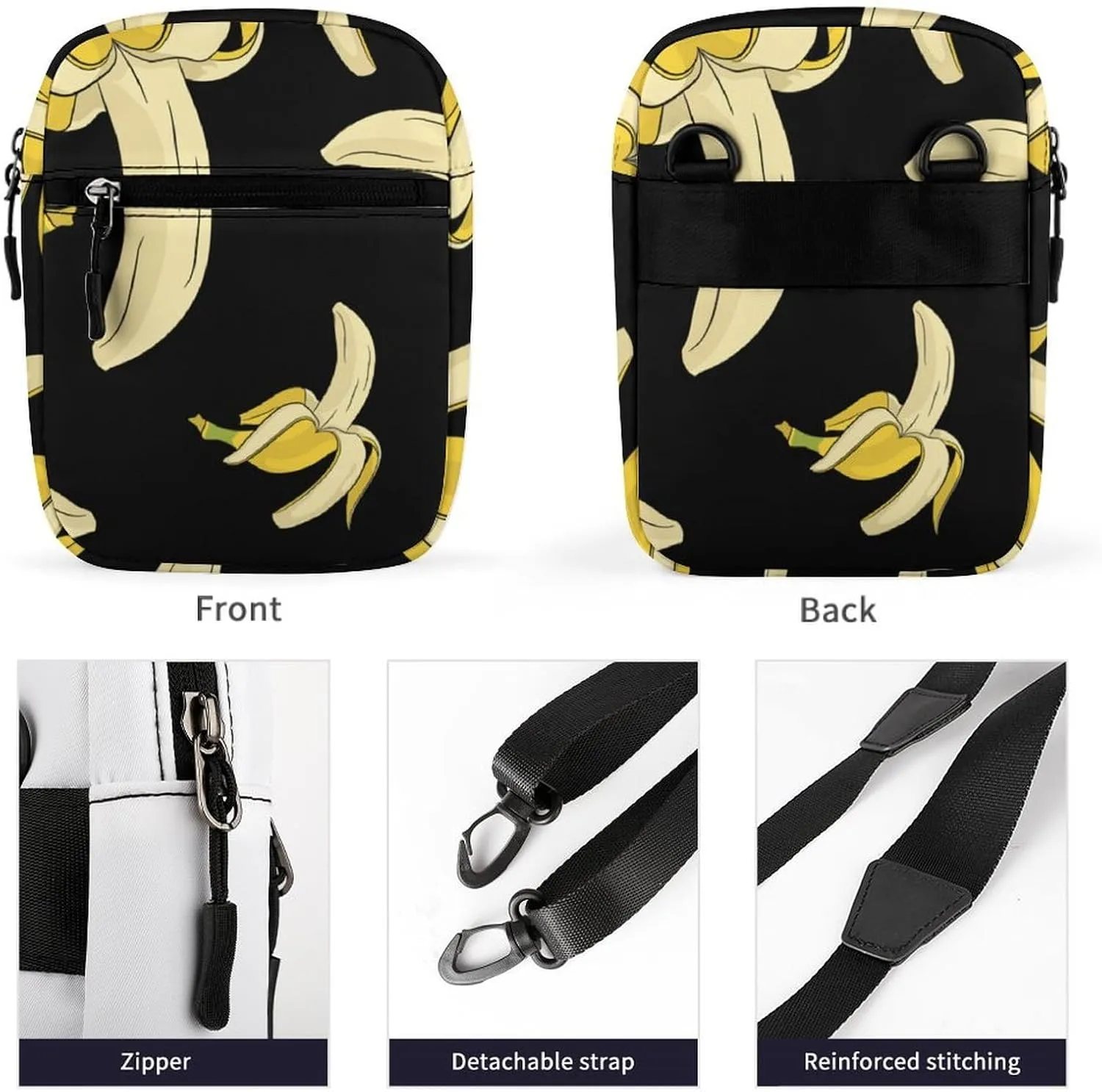 Banana Fruit Interesting Pattern Crossbody Bag Small Shoulder Bag Waterproof, Lightweight And Convenient