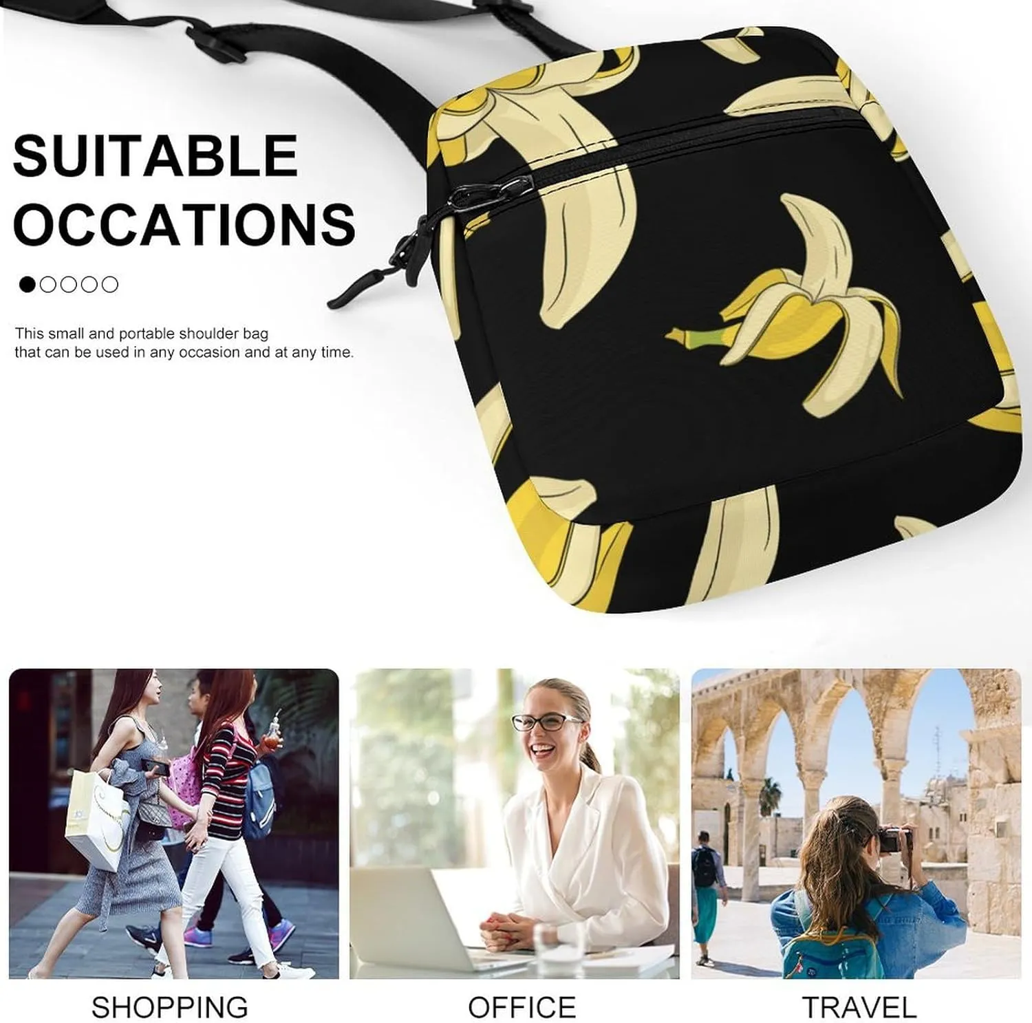 Banana Fruit Interesting Pattern Crossbody Bag Small Shoulder Bag Waterproof, Lightweight And Convenient