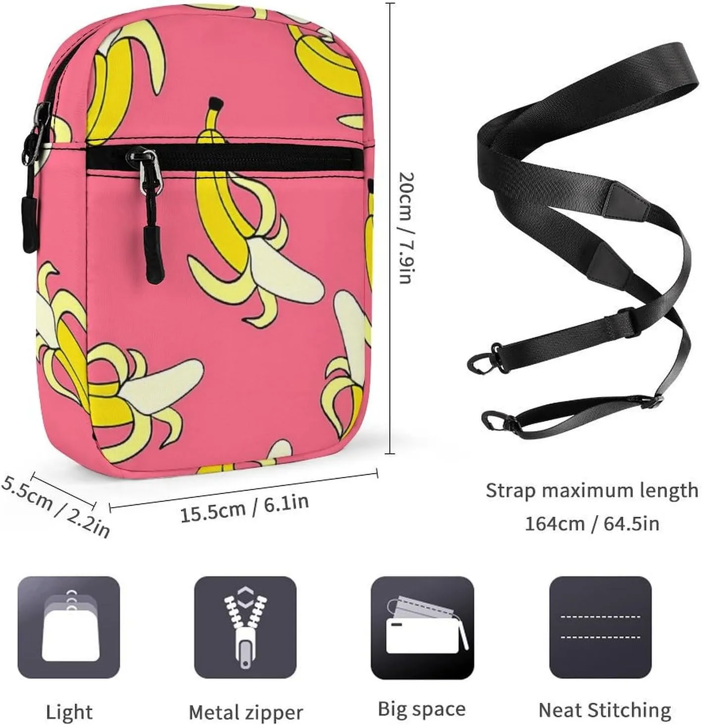 Banana Pattern Crossbody Bag Small Shoulder Bag Waterproof, Lightweight And Convenient
