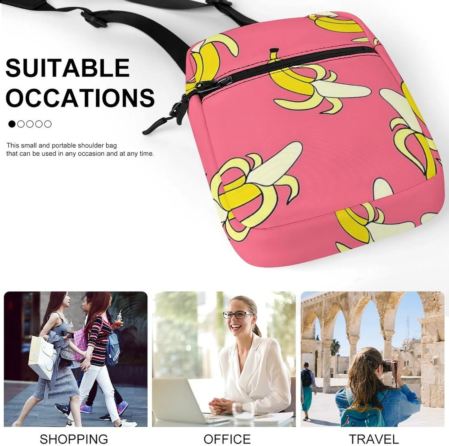 Banana Pattern Crossbody Bag Small Shoulder Bag Waterproof, Lightweight And Convenient