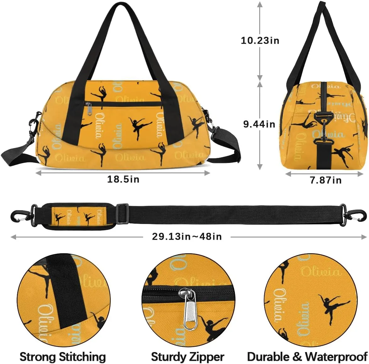 Bardic Custom Dance Bag Kids Duffel Overnight Cheerleader Bag for Girls Boys Personalized Cheer Bag Travel Duffel Bag Customized Gym Bag Kids Gifts -Colorful Names Dance
