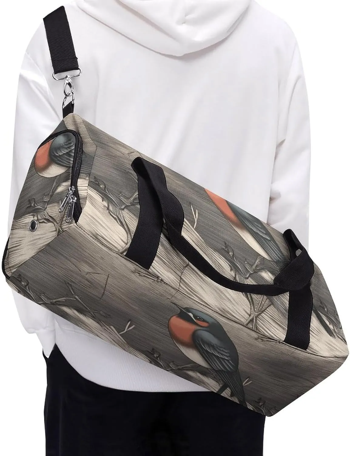 Barn Swallow in Graphite Sports Gym Bag Carry on Holdalls for Men Small Duffel Bags for Women with Shoe Compartment