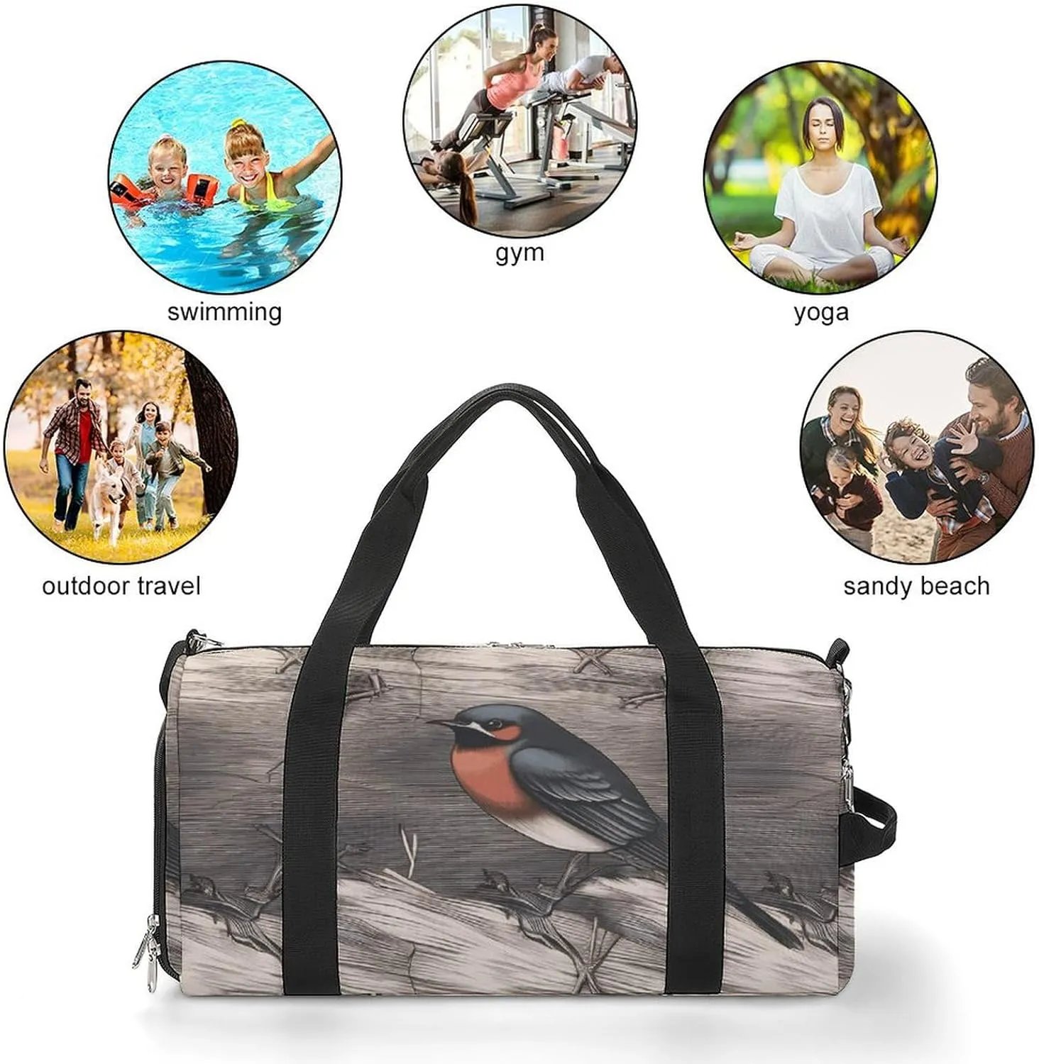 Barn Swallow in Graphite Sports Gym Bag Carry on Holdalls for Men Small Duffel Bags for Women with Shoe Compartment