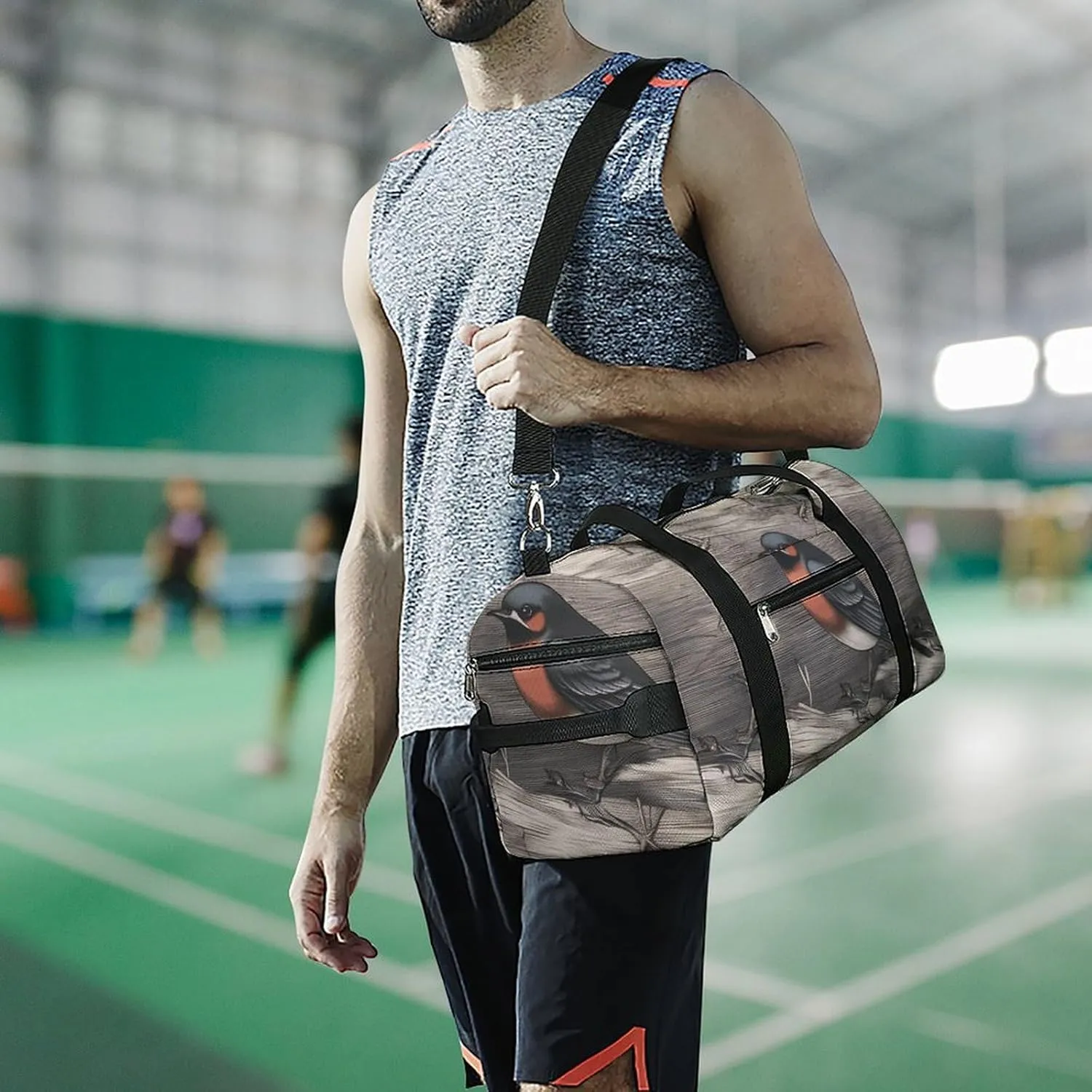 Barn Swallow in Graphite Sports Gym Bag Carry on Holdalls for Men Small Duffel Bags for Women with Shoe Compartment