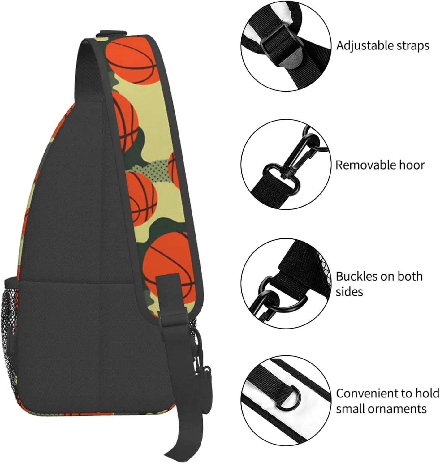 Basketball Print Sling Backpack Sports Crossbody Bag For Women Men Sling Bag Travel Hiking Chest Bag Unisex