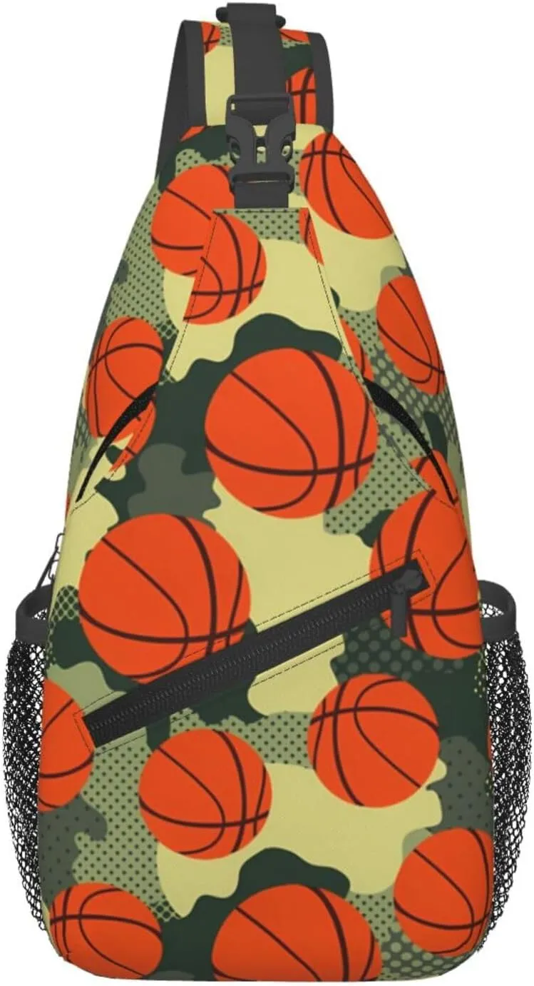 Basketball Print Sling Backpack Sports Crossbody Bag For Women Men Sling Bag Travel Hiking Chest Bag Unisex
