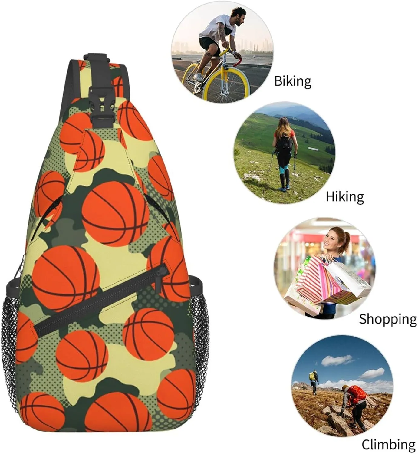 Basketball Print Sling Backpack Sports Crossbody Bag For Women Men Sling Bag Travel Hiking Chest Bag Unisex