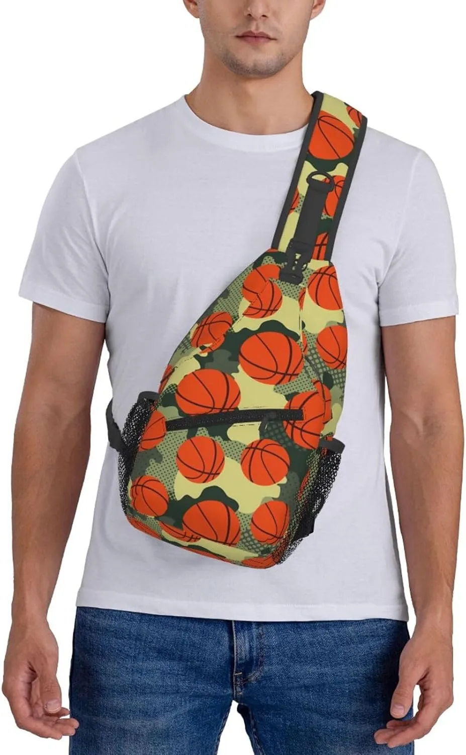 Basketball Print Sling Backpack Sports Crossbody Bag For Women Men Sling Bag Travel Hiking Chest Bag Unisex