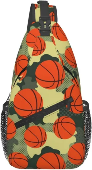 Basketball Print Sling Backpack Sports Crossbody Bag For Women Men Sling Bag Travel Hiking Chest Bag Unisex
