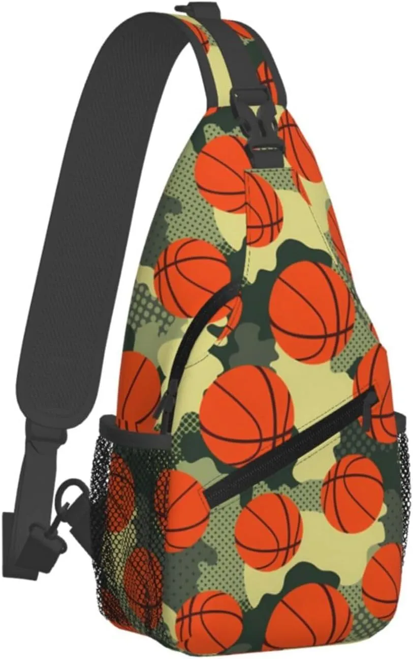 Basketball Print Sling Backpack Sports Crossbody Bag For Women Men Sling Bag Travel Hiking Chest Bag Unisex