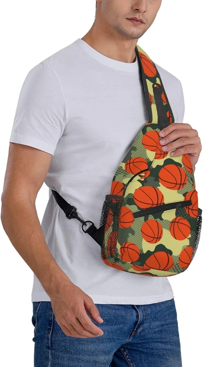 Basketball Print Sling Backpack Sports Crossbody Bag For Women Men Sling Bag Travel Hiking Chest Bag Unisex