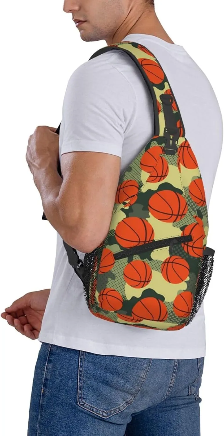Basketball Print Sling Backpack Sports Crossbody Bag For Women Men Sling Bag Travel Hiking Chest Bag Unisex