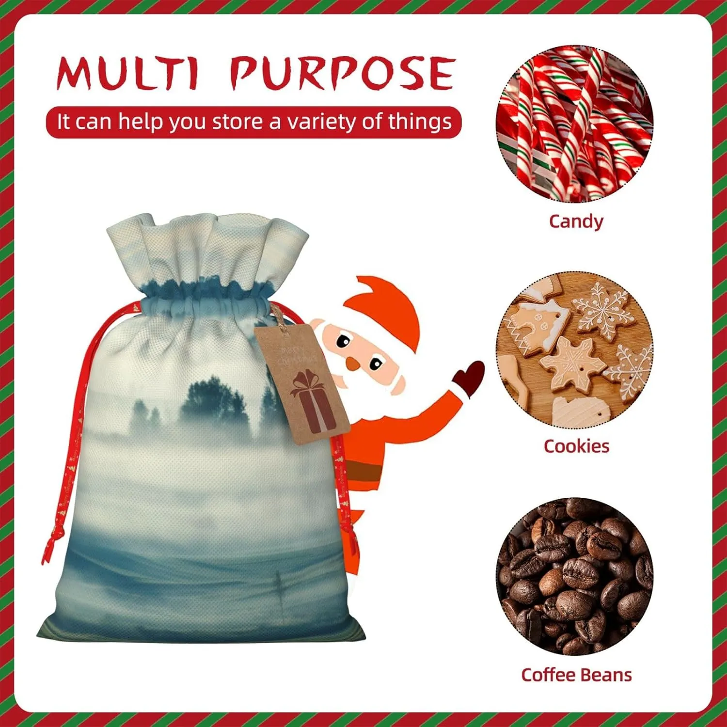 BBEXJIGY Fantasy Rural Print Drawstring Presents Bags 1Piece Christmas Polyester Presents Wrapping Sacks Pouches