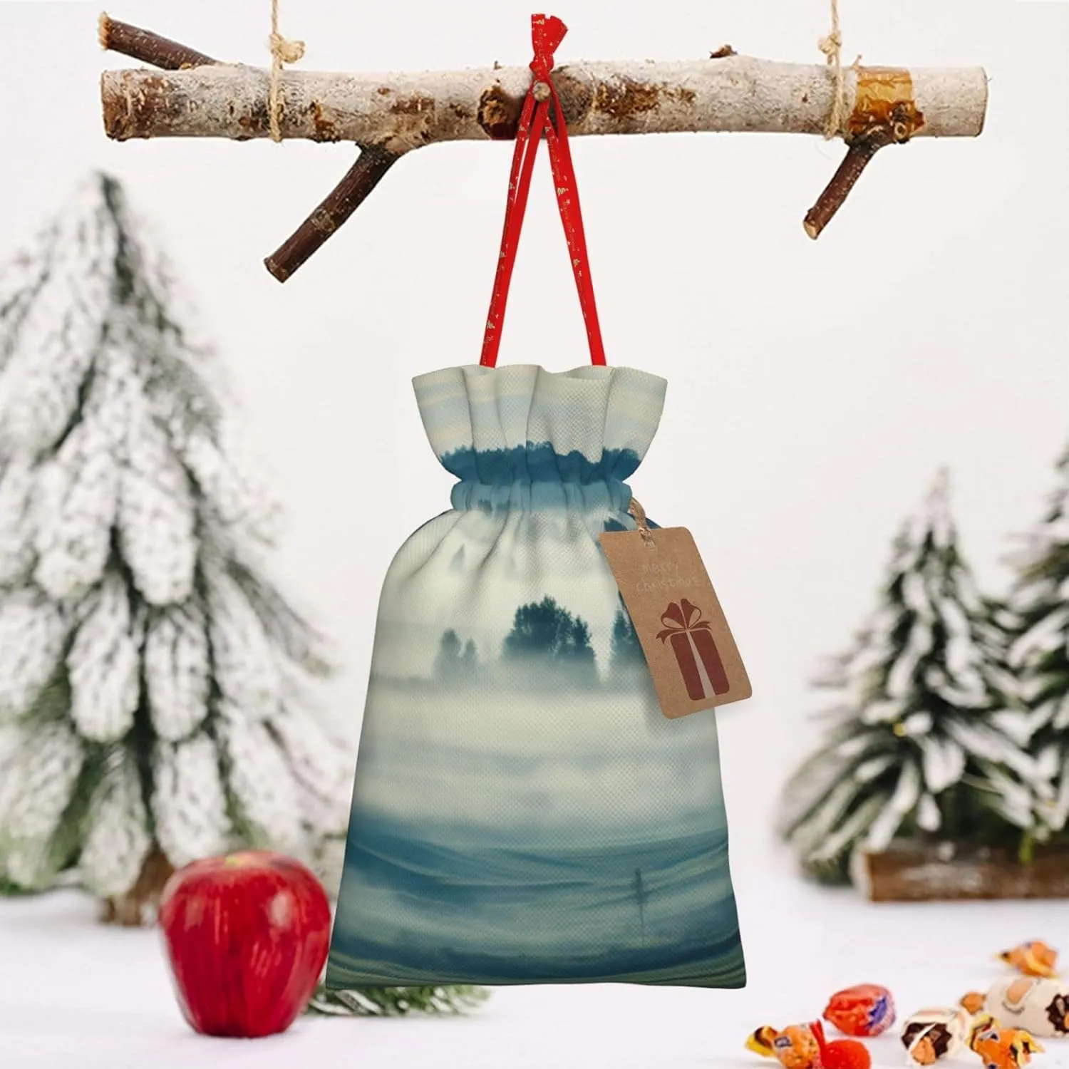 BBEXJIGY Fantasy Rural Print Drawstring Presents Bags 1Piece Christmas Polyester Presents Wrapping Sacks Pouches