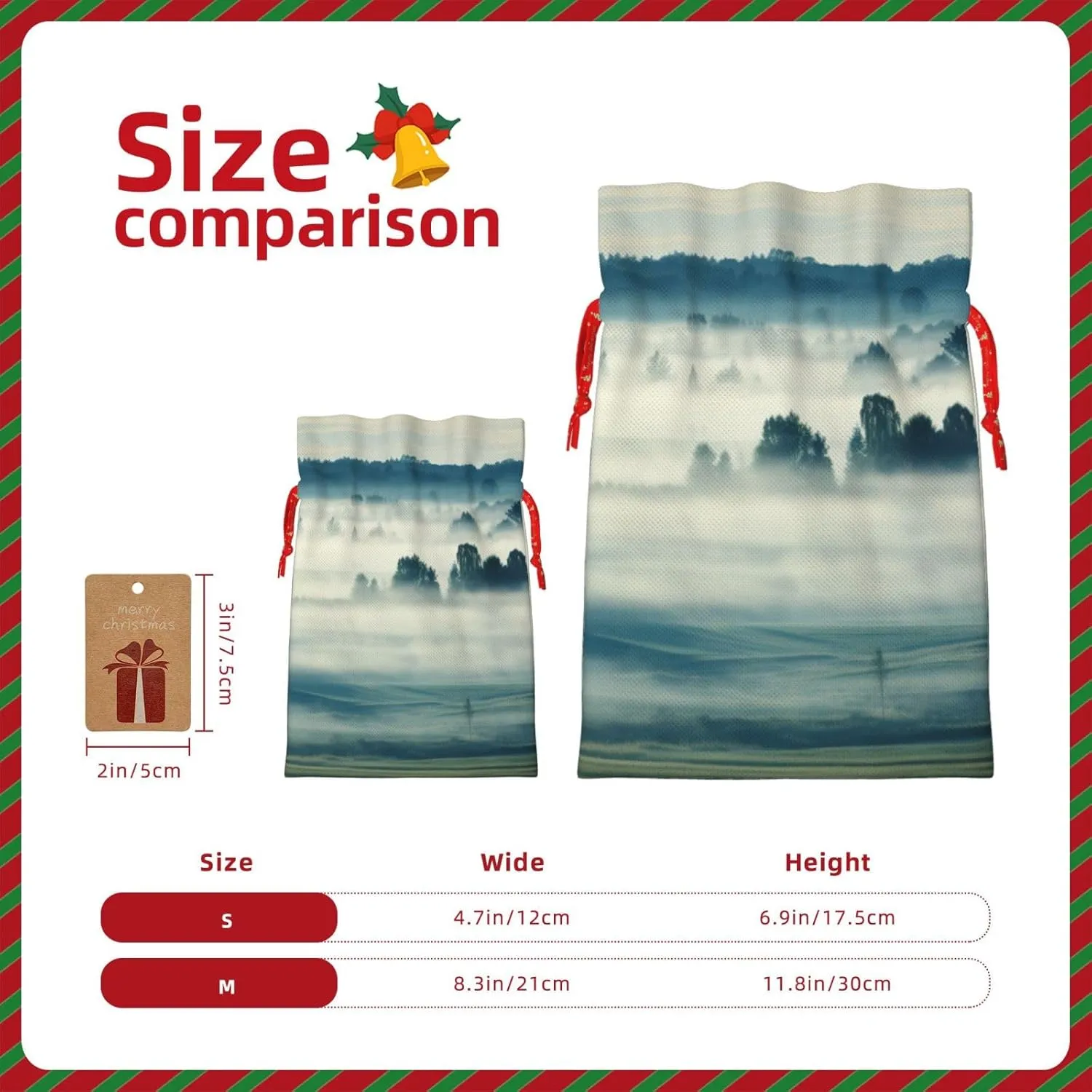 BBEXJIGY Fantasy Rural Print Drawstring Presents Bags 1Piece Christmas Polyester Presents Wrapping Sacks Pouches
