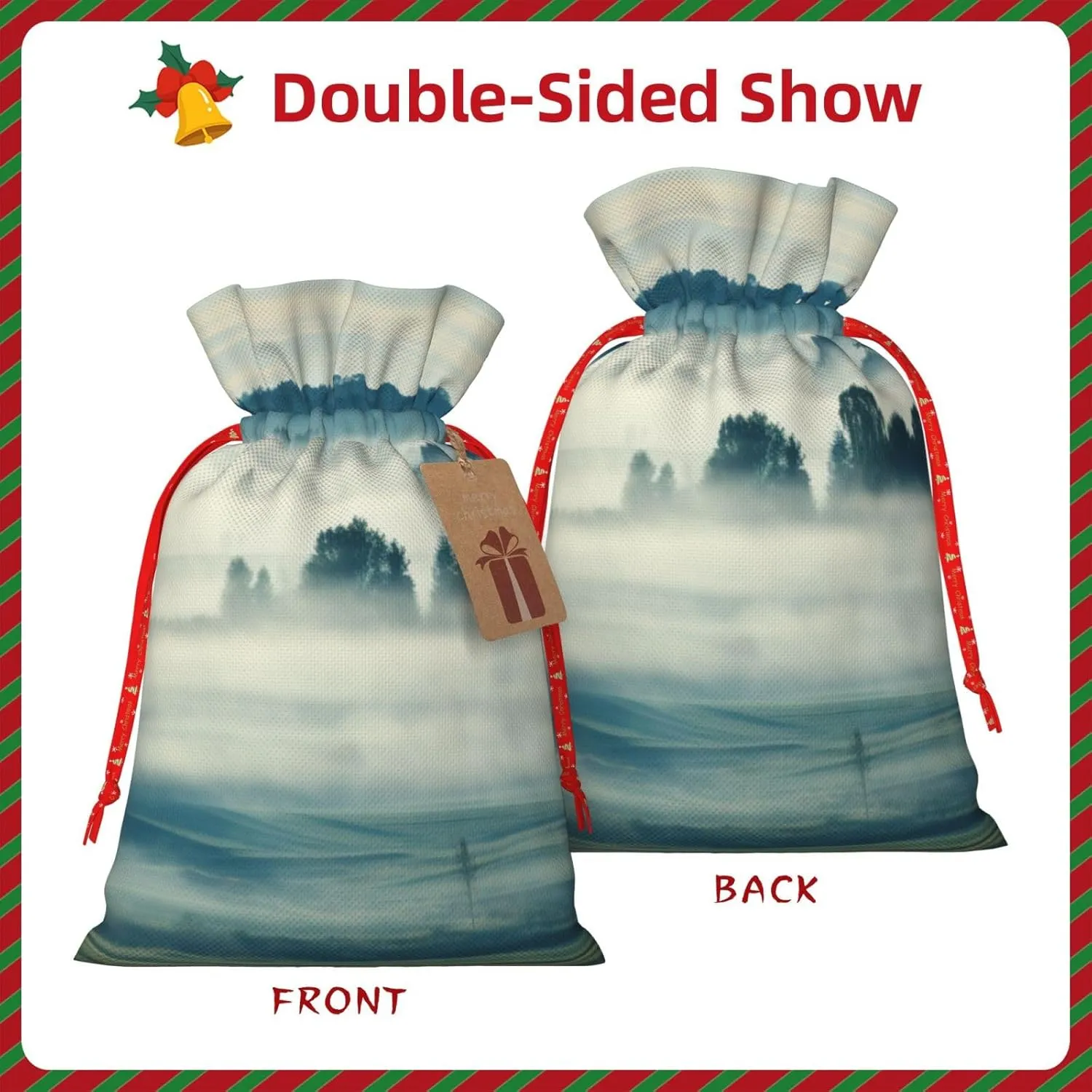 BBEXJIGY Fantasy Rural Print Drawstring Presents Bags 1Piece Christmas Polyester Presents Wrapping Sacks Pouches