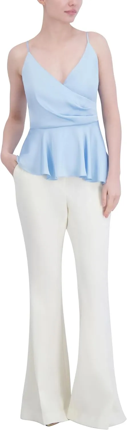 BCBGMAXAZRIA Women's Sleeveless Surplice Neck Peplum Top