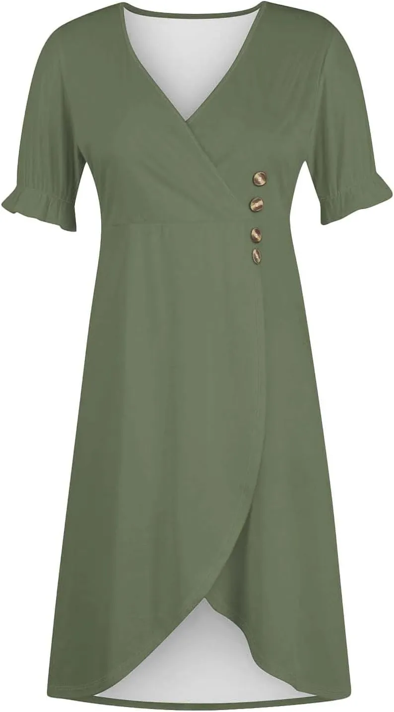 Beach Dresses for Women 2025 Spring Trendy Floral Boho Elegant V Neck Short Sleeve Irregular Hem Midi Dress